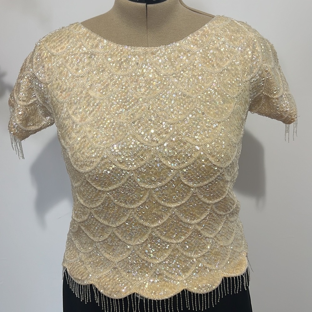 Ivory wool sequins top - Picture 2 of 10